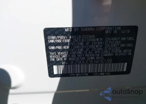 2020 Subaru Forester Premium из США, поврежденный, VIN JF2SKAJC9LH496599